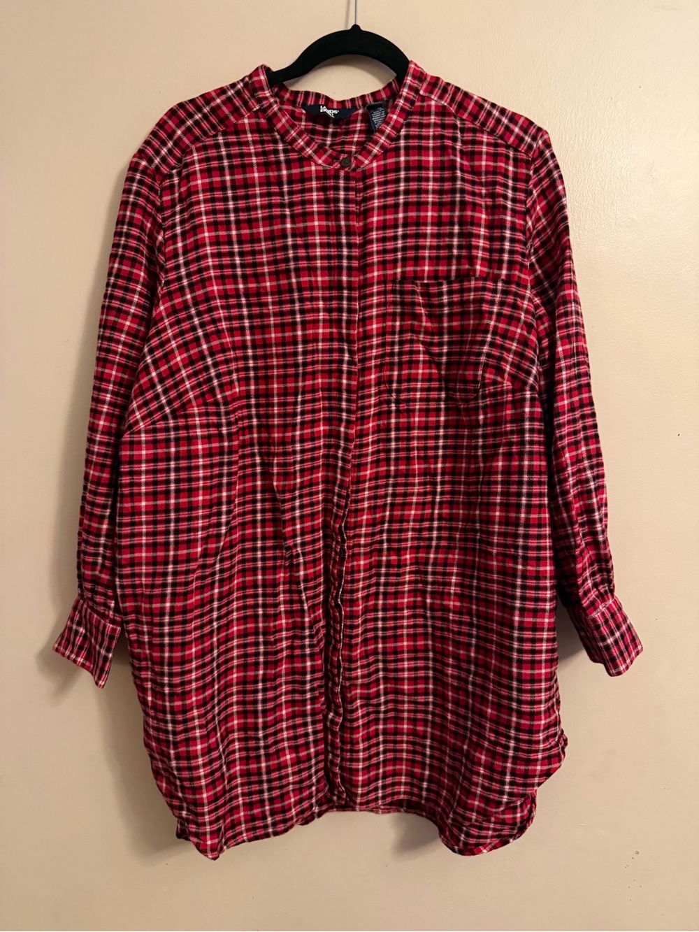 Casual Red Plaid Button-Down Tunic Shirt